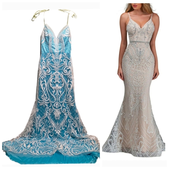 918 Disigner Nina Canassi Embroidered sequin Embellished Formal Long Dress - Picture 1 of 10